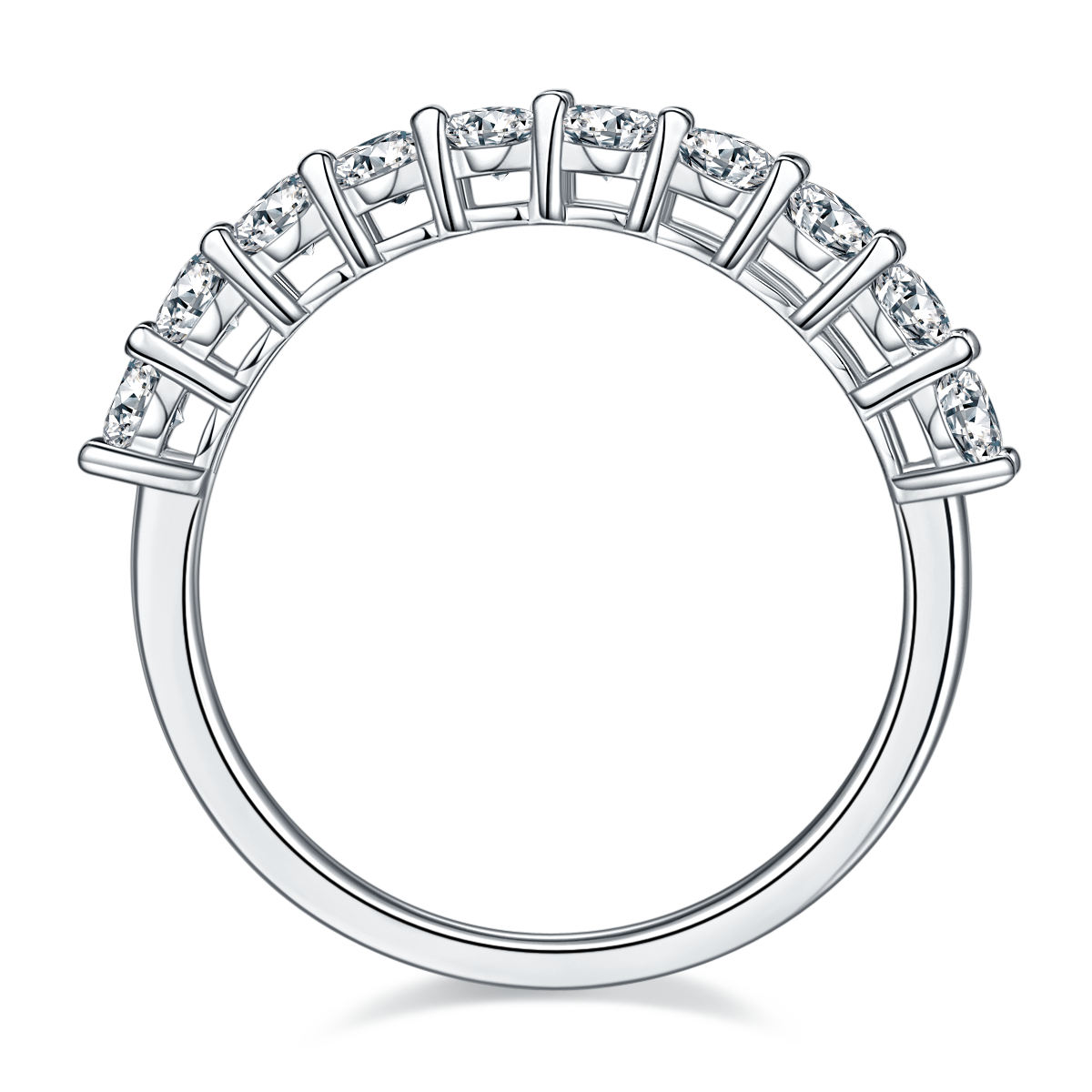 Round Ring S925 Silver Plated Platinum Moissanite Women's Ring 1.0 Carat D-Class